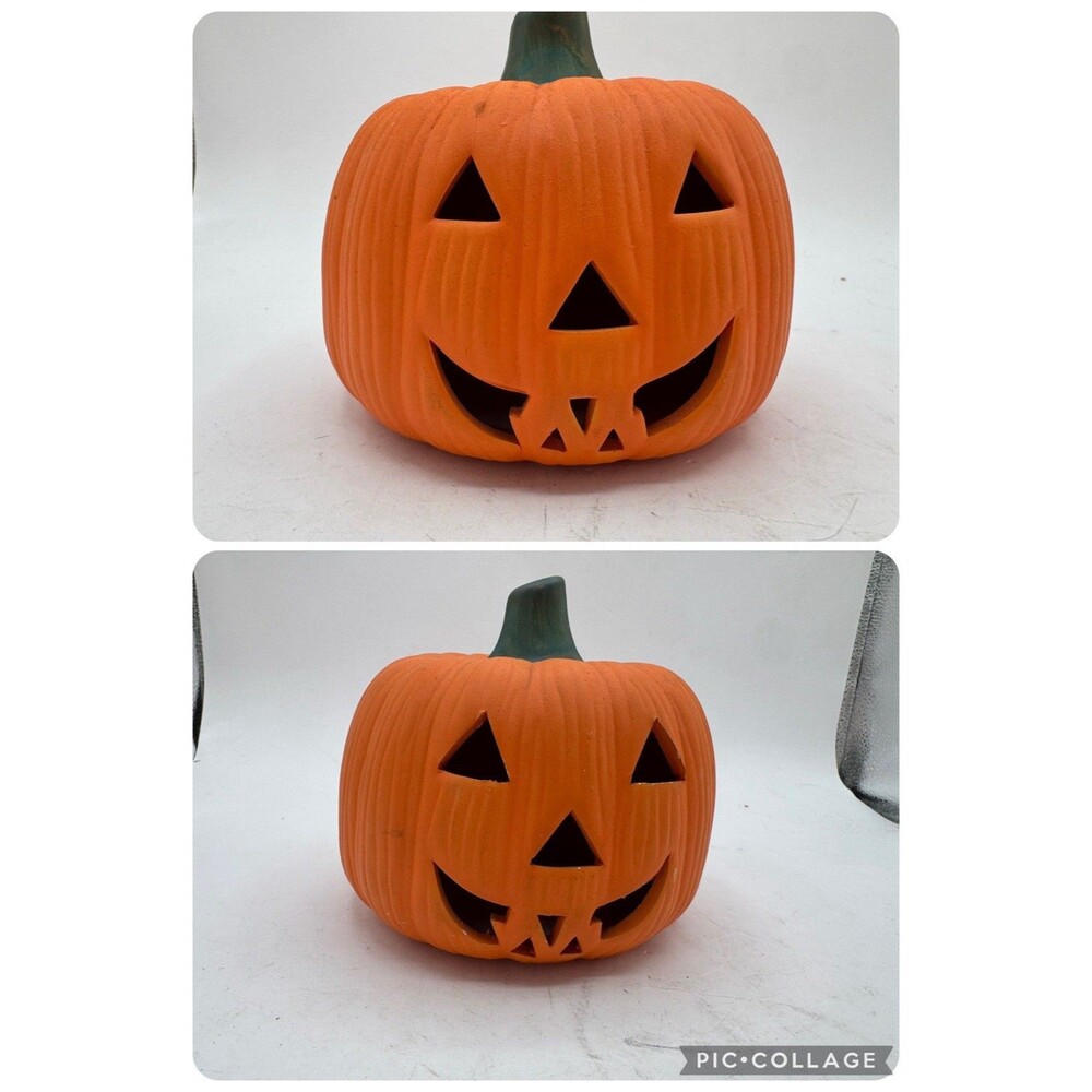 Halloween Pumpkin Jack-O-Lantern Candle Holder Trio Tea Light Votive Ceramic Two